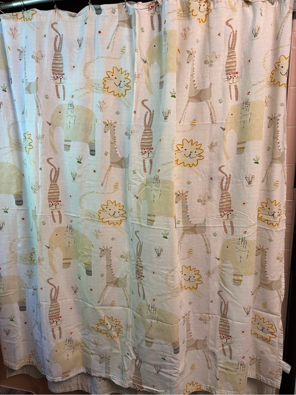 Cute Safari Animal Crackers Shower Curtain with coordinating hooks, 3 figurines